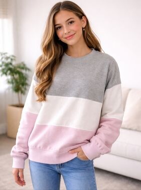 Colorblock Kids Sweater - Gray, White, and Pink